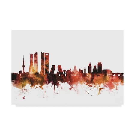 Michael Tompsett 'Madrid Spain Skyline Red' Canvas Art,16x24